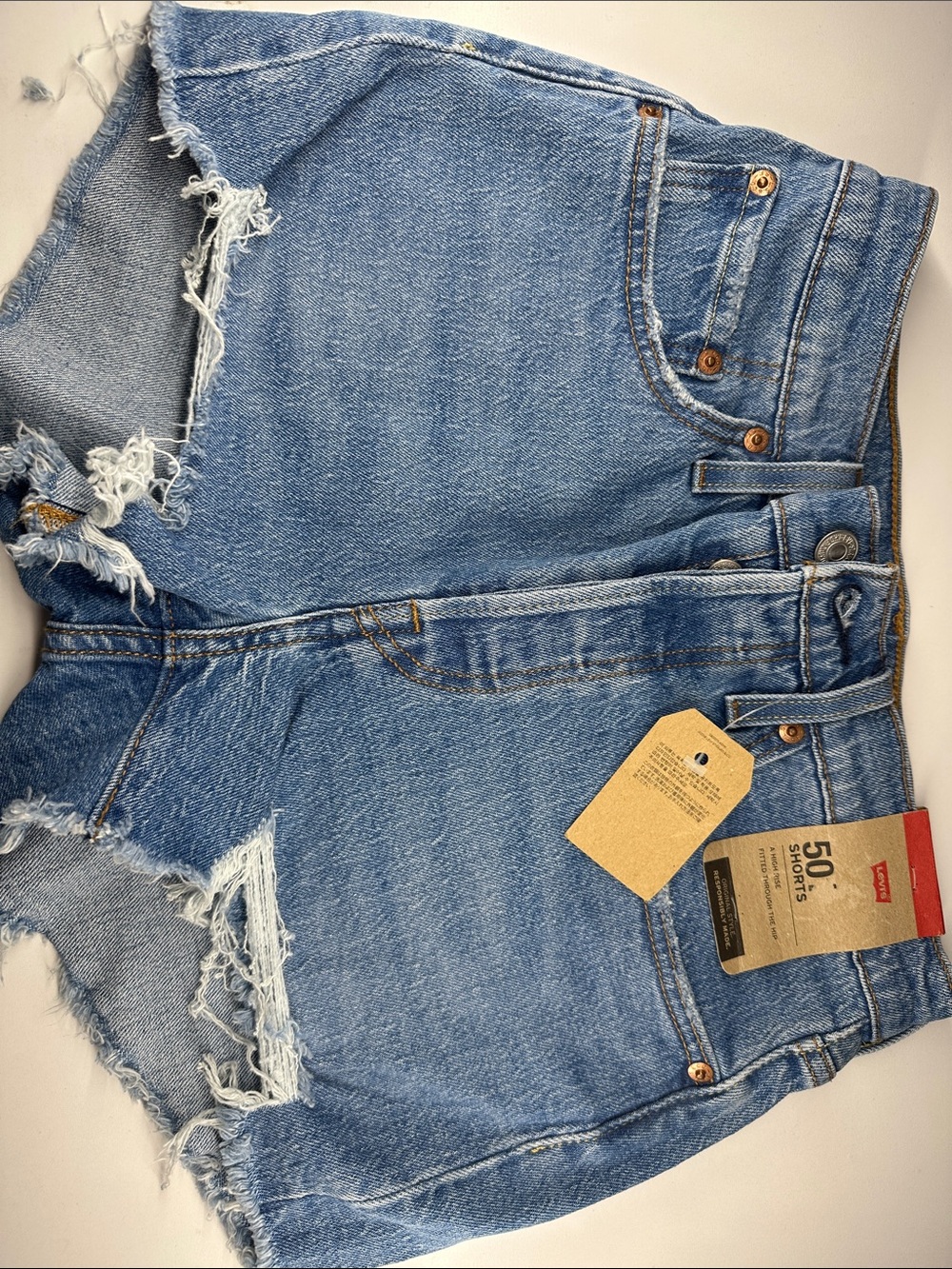 Levi's Light Blue Distressed Cutoff Jean Shorts - Picture 1 of 4